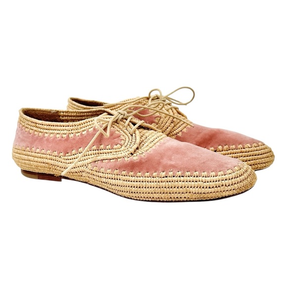 Gabriela Hearst x Clergerie Miguel Raffia Bicolor Flat Loafers in Pink & Cream - Picture 2 of 9
